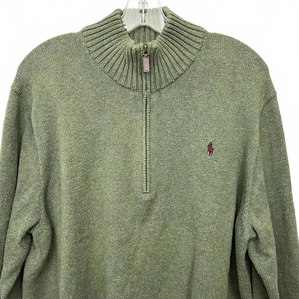 Polo Ralph Lauren Men’s XXL 2XL 1/4 Zip Green 100% Cotton Sweater Pullover Knit - Picture 1 of 9